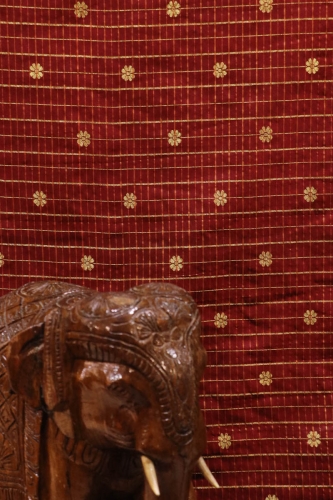 Exclusive & Traditional Pure Silk Fabric With Traditional Checks & Zari Buttas